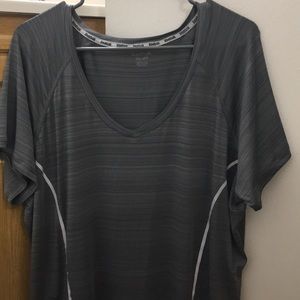 Reebok-Gray Polyester/Spandex Athletic VNeck Shirt